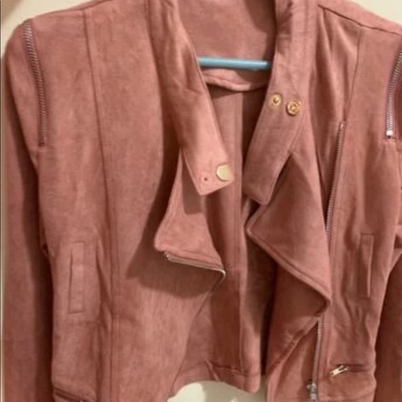 Suede moto jacket vegan pink biker - Picture 6 of 8